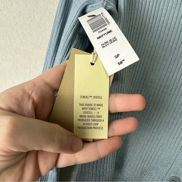 NEW Wilfred Free Dune Blue Neptune Ribbed Long Sleeve Crop Button Up Top Small - Picture 5 of 7